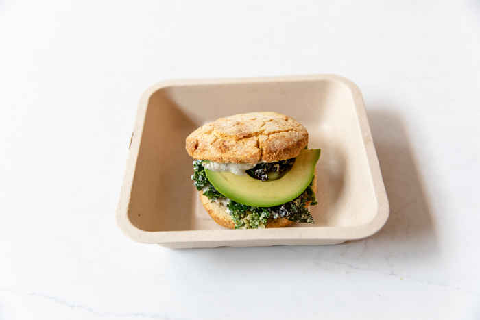 Avocado Biscuit Trio Of Kale Caeser With Nut And Seed Parmesean Dirty Root Sandynoto 43 for Dirty Root Now Open in West Loop