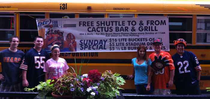 BearsBus crop for Bears Game Shuttle Bus at Cactus Bar and Grill