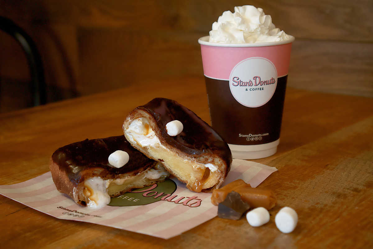 Cut In Half With Drink for Stan's Donuts Celebrating 5th Anniversary with Brand New Donut February 26