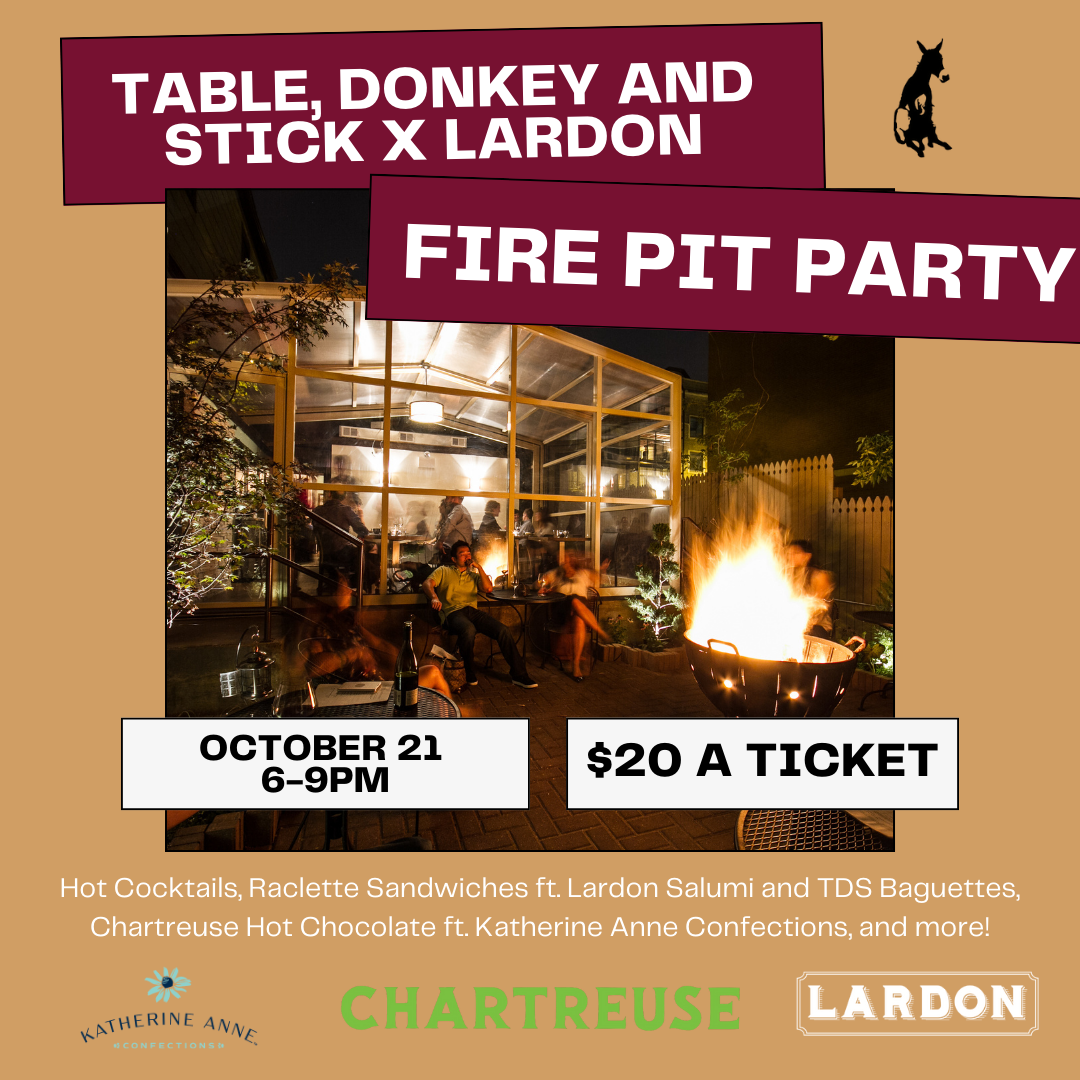 Fire Pit Party With Lardon for 12th Anniversary Fire Pit Parties at Table, Donkey and Stick