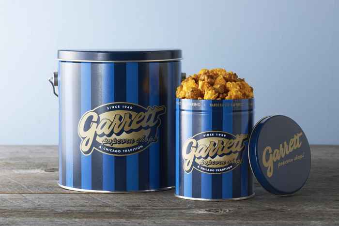 Garrett Mix One Gallon Quart Signature Blue for Garrett Popcorn Shops Celebrates 75 Years in Chicago