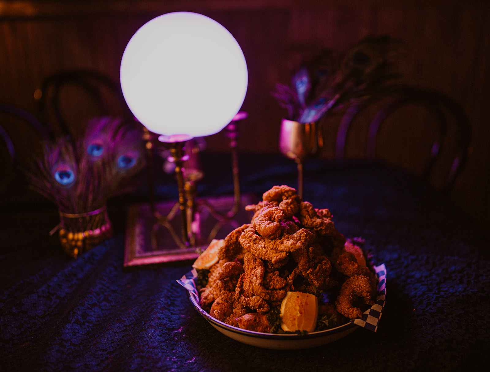 Ina Mae Shrimp Platter Etta Kit2 for Ina Mae Tavern’s Month Long Mardi Gras Celebration (1/24 2/21), Featuring Tarot Card Readers, Drag Bingo, & More