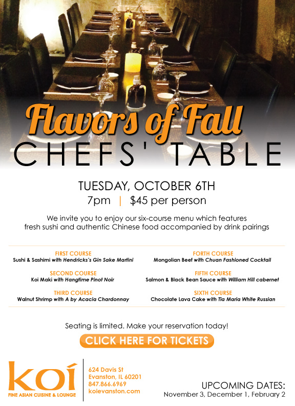 Koi October Chefs Table 2015 for ​Koi Hosts Six Course “Flavors of Fall” Dinner
