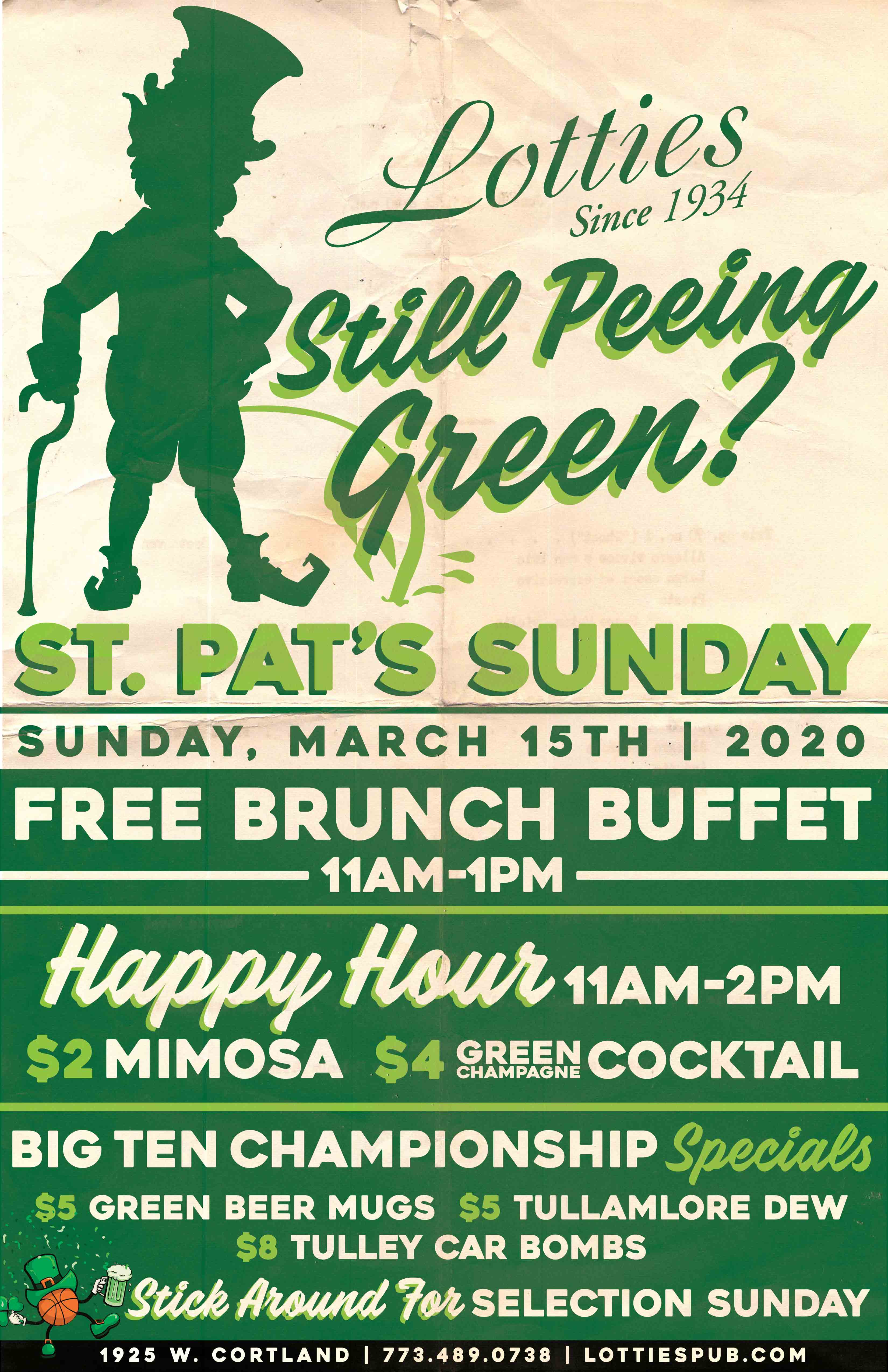 Lotties Still Peeing Green 2020 for St. Pat's Sunday at Lottie's