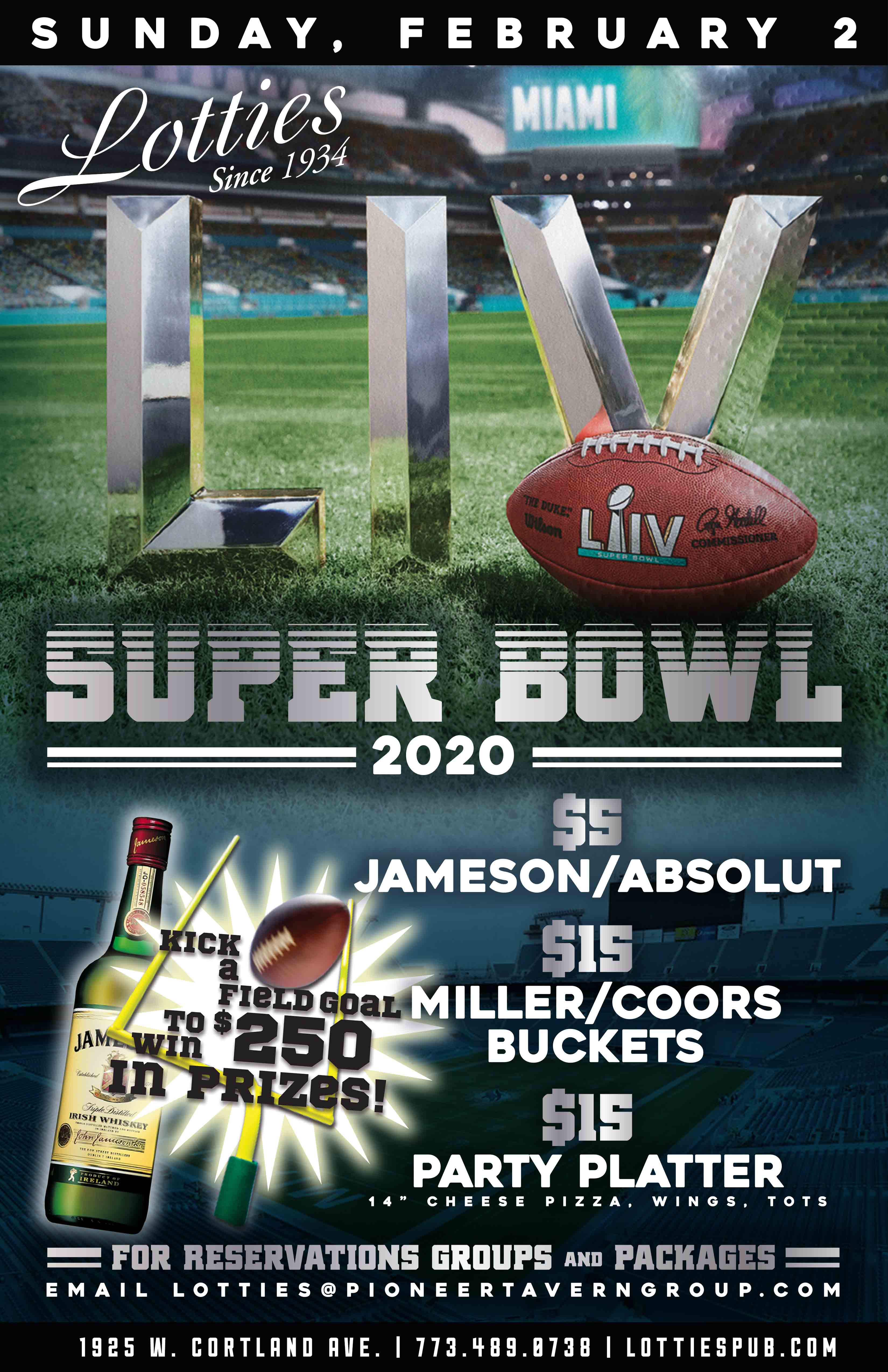 Lotties Super Bowl2020 for Super Bowl 2020 at Lottie's Pub