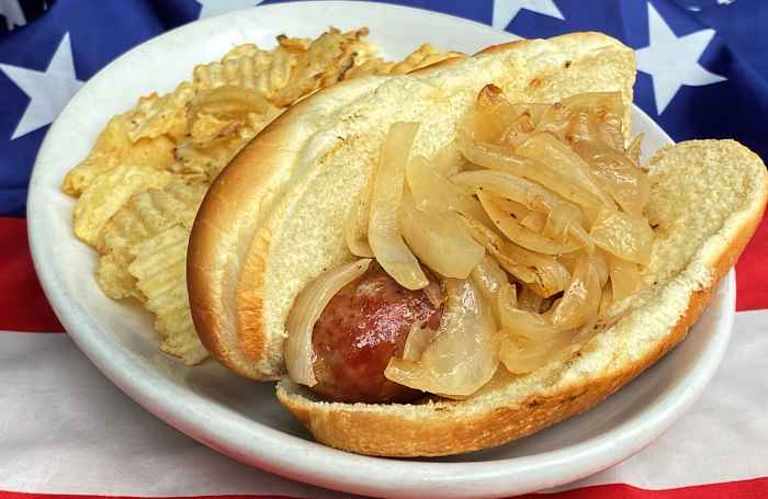 Macs Wood Grilled Bratwurst One for Fourth of July Weekend Specials at Mac's Wood Grilled