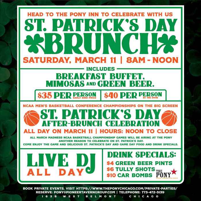 Pony St Patricks Day 2023 5X5 for The Pony Inn Celebrates St. Patrick's Day on March 11