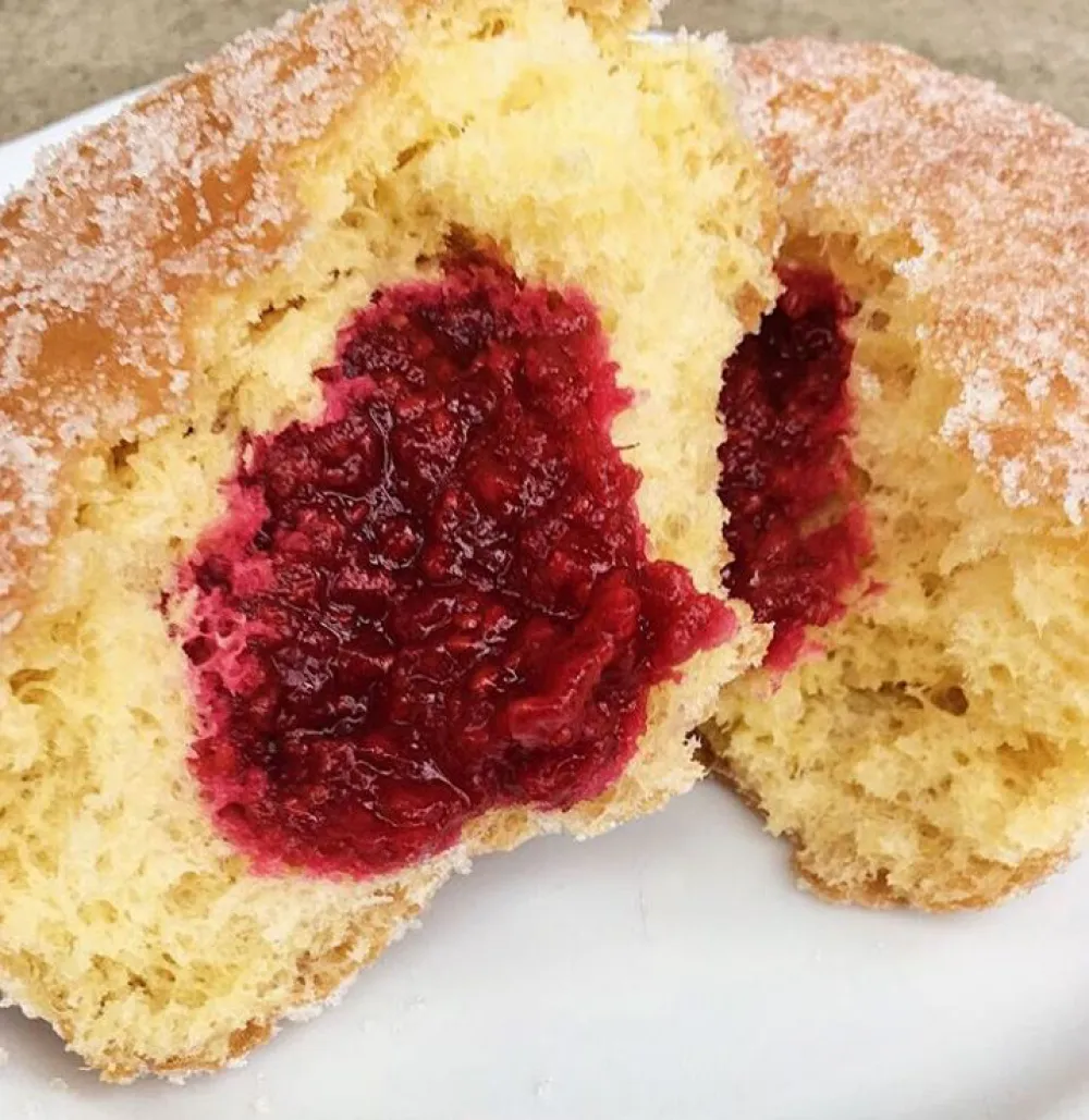 Berry Filled Firecakes Donuts for Celebrate the First Night of Hanukkah at Prairie Grass Cafe, December 2