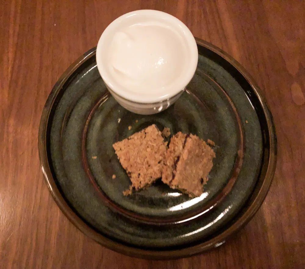 Raspberry Oat Bar with Whiskey Ice Cream for Stop and Smell the Daisies