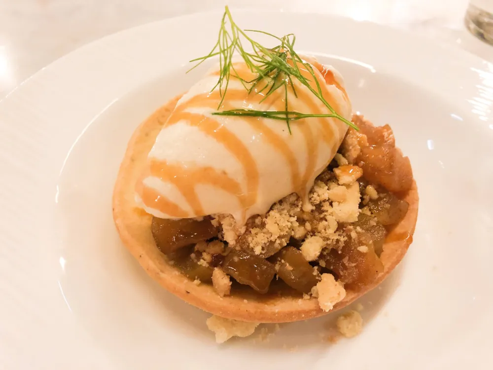 Caramel Apple Pie Tartlet with a scoop of Oatmeal Ice Cream for Cafe Robey: American Comfort Food at its Finest
