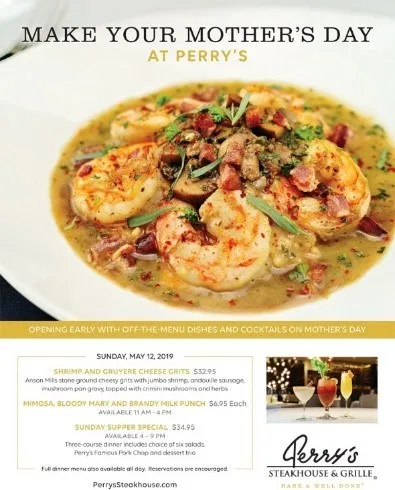 Poster Shrimp And Grits for Mother’s Day at Perry’s Steakhouse & Grille