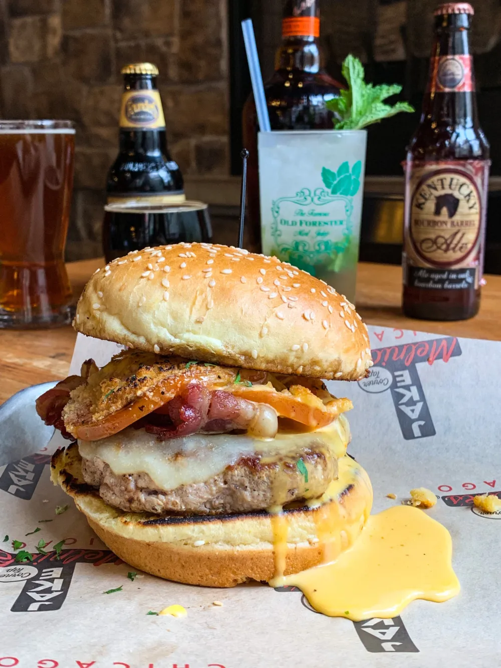 Hot Brown Turkey Burger at Jake Melnick's (Photo Courtesy of Mallory Korol) for Kentucky Derby Parties & Specials in Chicagoland