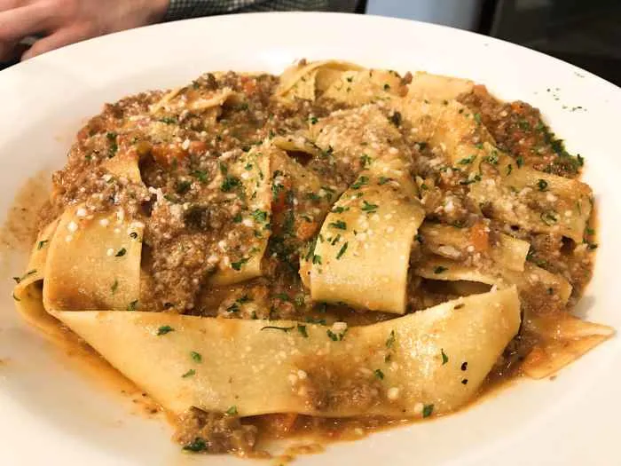 Pappardelle Bolognese ($19) with a mix of wild boar, grass fed beef and veal meat served over homemade pappardelle pasta, are large and very filling. for On a Course for Success: Coarse Italian Opening June 17 in Glenview
