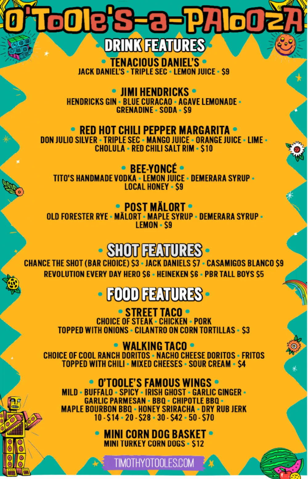 Screen Shot 2019 07 12 At 11 45 32 Am for Lollapalooza Menu at Timothy O'Toole's Pub