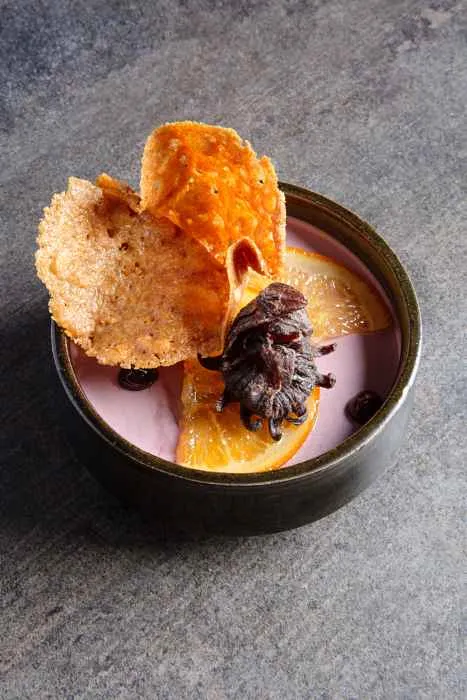 Cherry Panna Cotta from Executive Pastry Chef Caroline Kolaja, George Trois Group Photo credit: Tom Gavin
