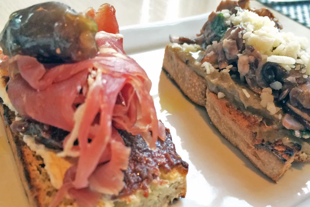 Prosciutto, Ricotta, Fig, Olive, Walnut Crostini for It's Time for Brunch at Fig & Olive