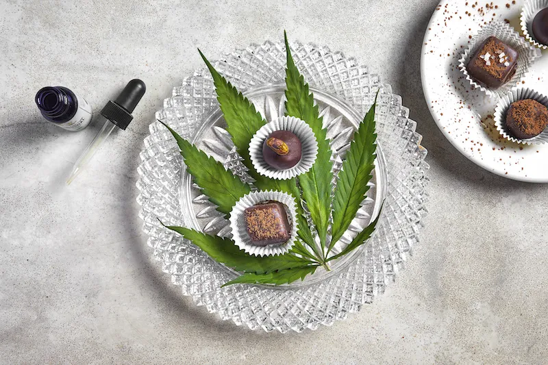 Two CBD infused dark chocolate hazelnut truffles, served with vanilla gelato for New Fall Dessert Menu at Bar Roma