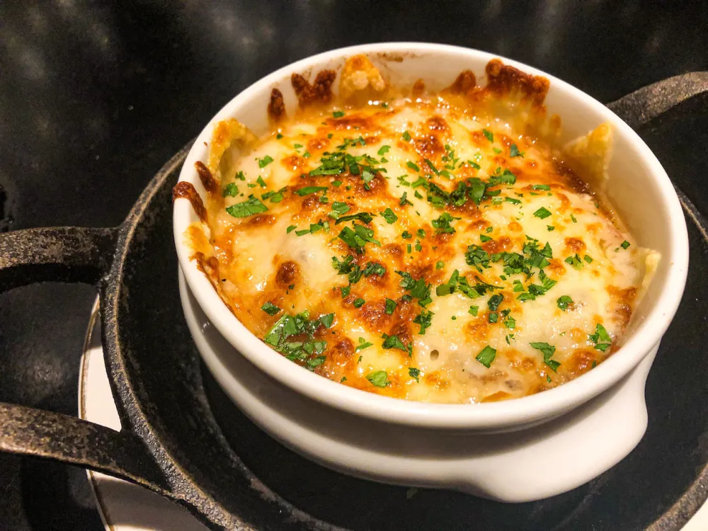 French Onion Soup Gratinee for Taking a Spin Around France (and the Bar!) at Francois Frankie