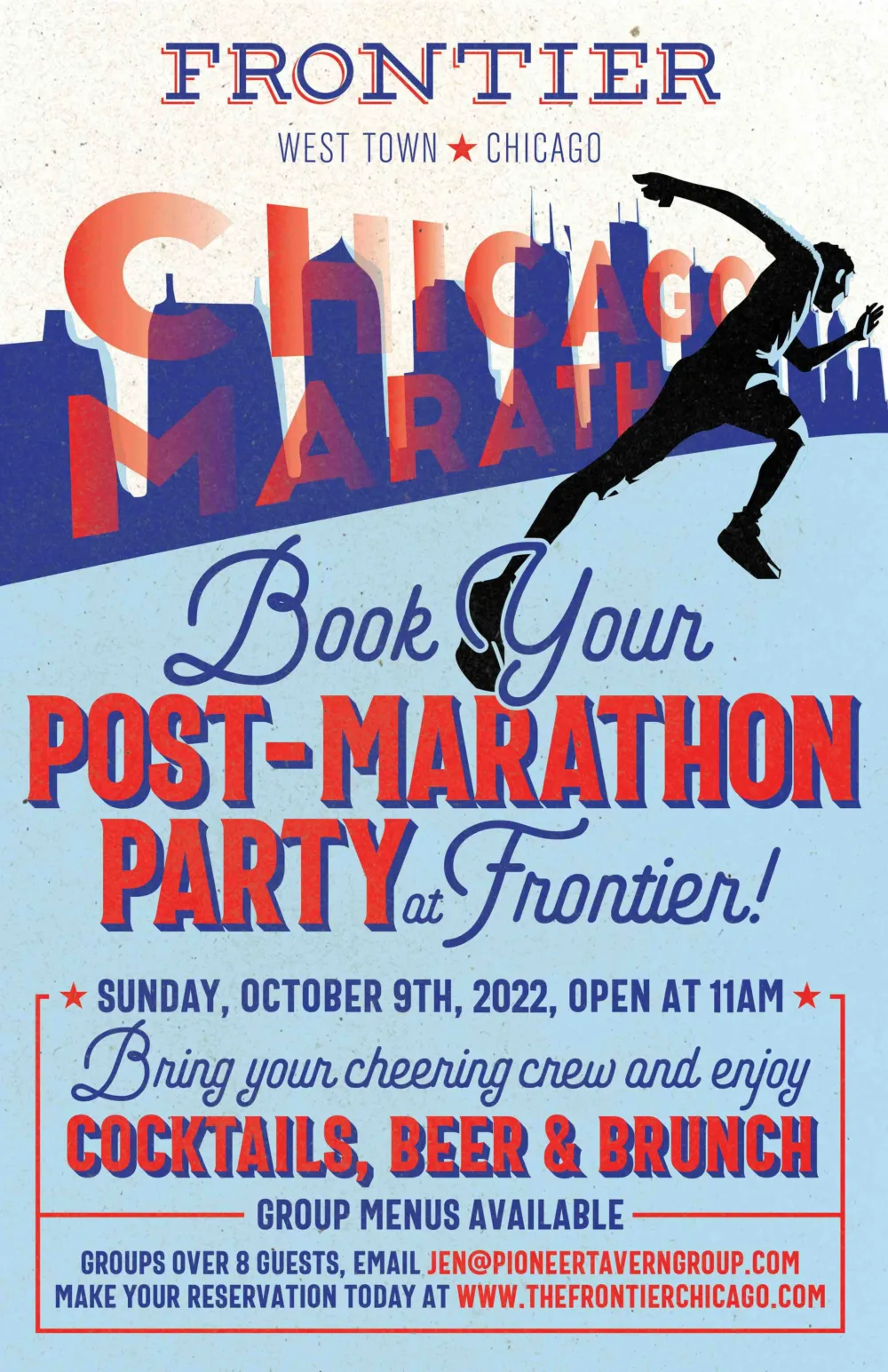 Flyer courtesy of Frontier for Where To Carb Load And Fuel Up Over The Chicago Marathon Weekend
