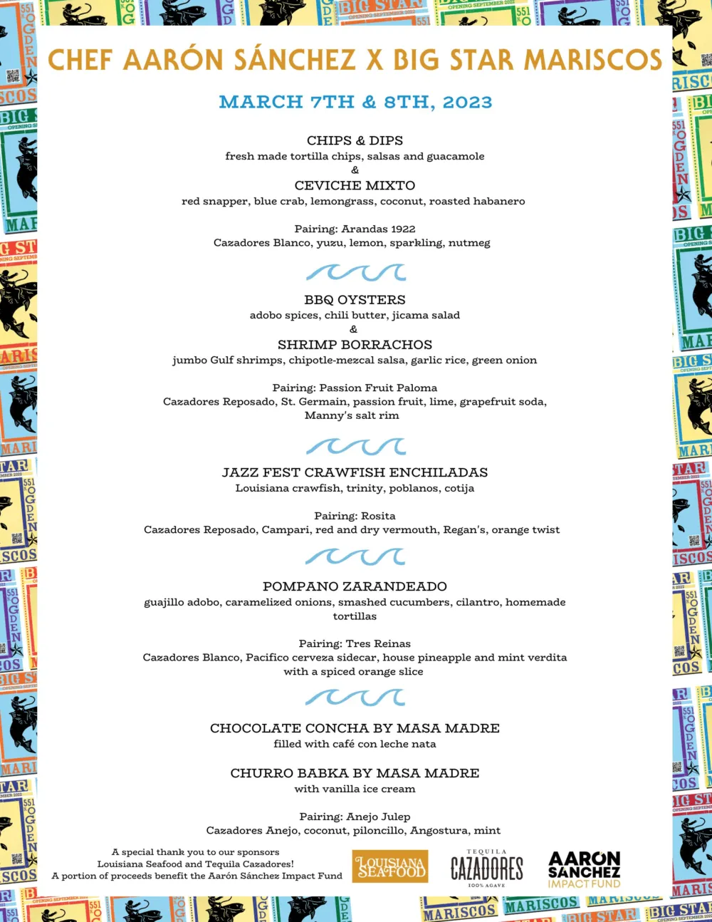 Mariscos Menu X Aaron Sanchez 6 for Aarón Sánchez x Paul Kahan: Big Star Mariscos & 2 Nights of Coastal Mexican Cuisine