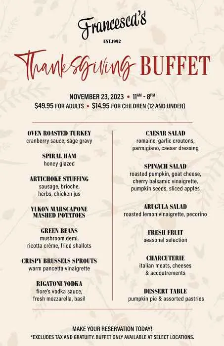 Flyer courtesy of Francesca's Restaurants for Where to Feast for Thanksgiving 2023