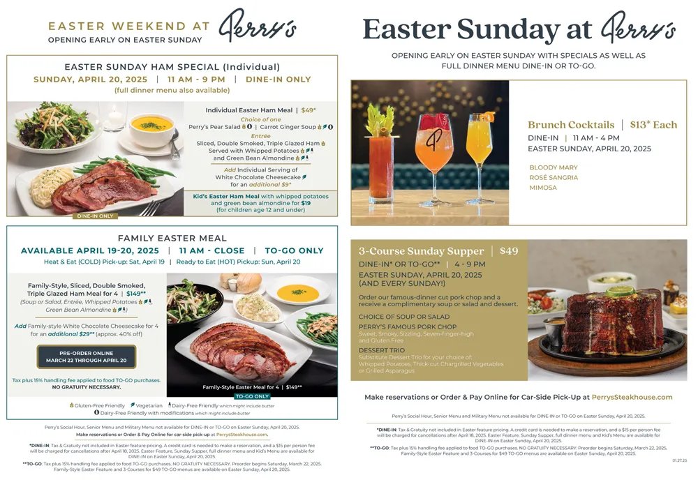 Perry's Steakhouse & Grille Easter Weekend 2025
