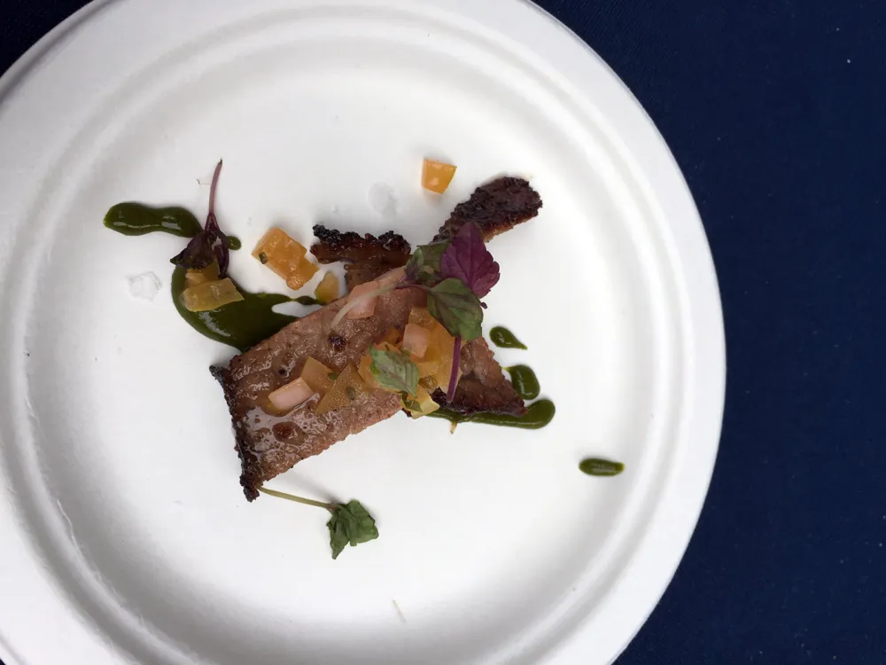 House Smoked Brisket with Charred Pickled Green Tomato and Salsa Verde for Taste Talks All Star BBQ Brings Heavy Hitters to Palmer Square