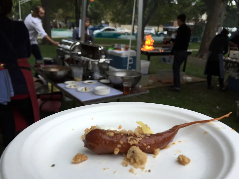 Coal Roasted Carrots, Coffee Glaze, Fennel and Almond Gremolata, Mascarpone Mousse with a Tiramisu Coffee Cocktail featuring Heritage Outpost Coffee for Taste Talks All Star BBQ Brings Heavy Hitters to Palmer Square