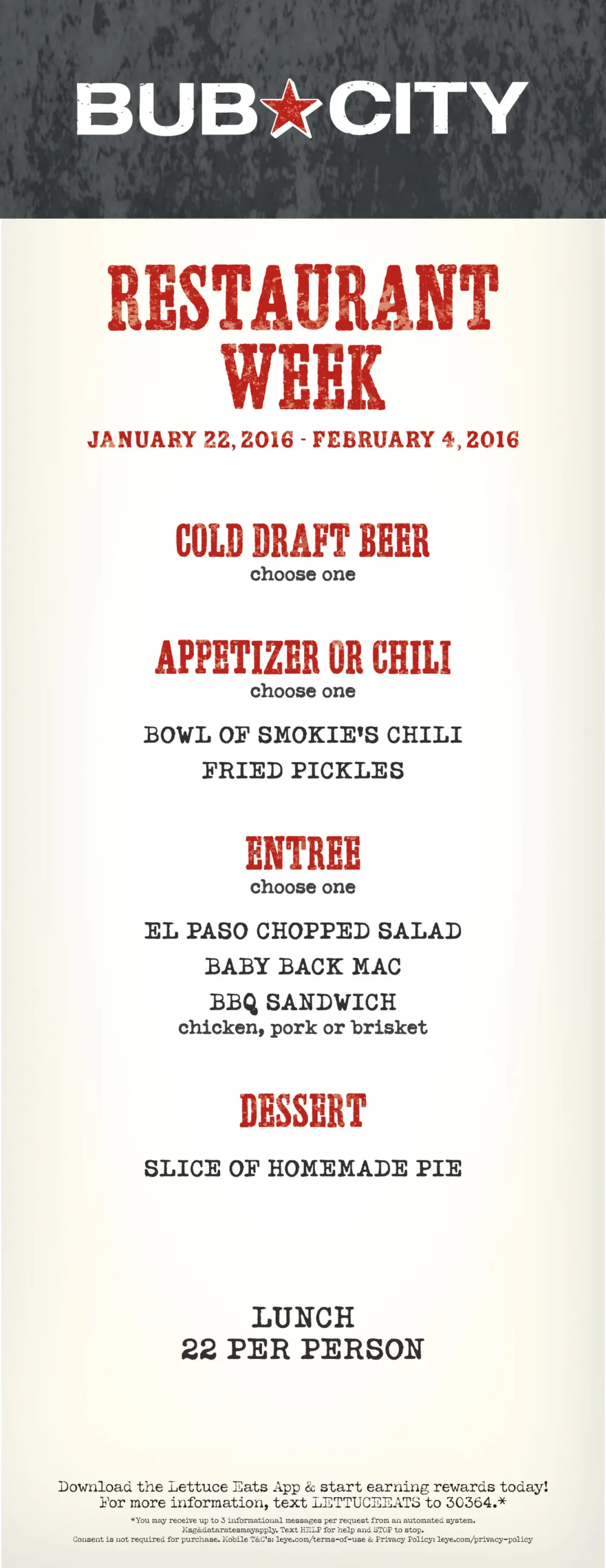 Bub City Restaurant Week 2016 for Chicago Restaurant Week at Bub City