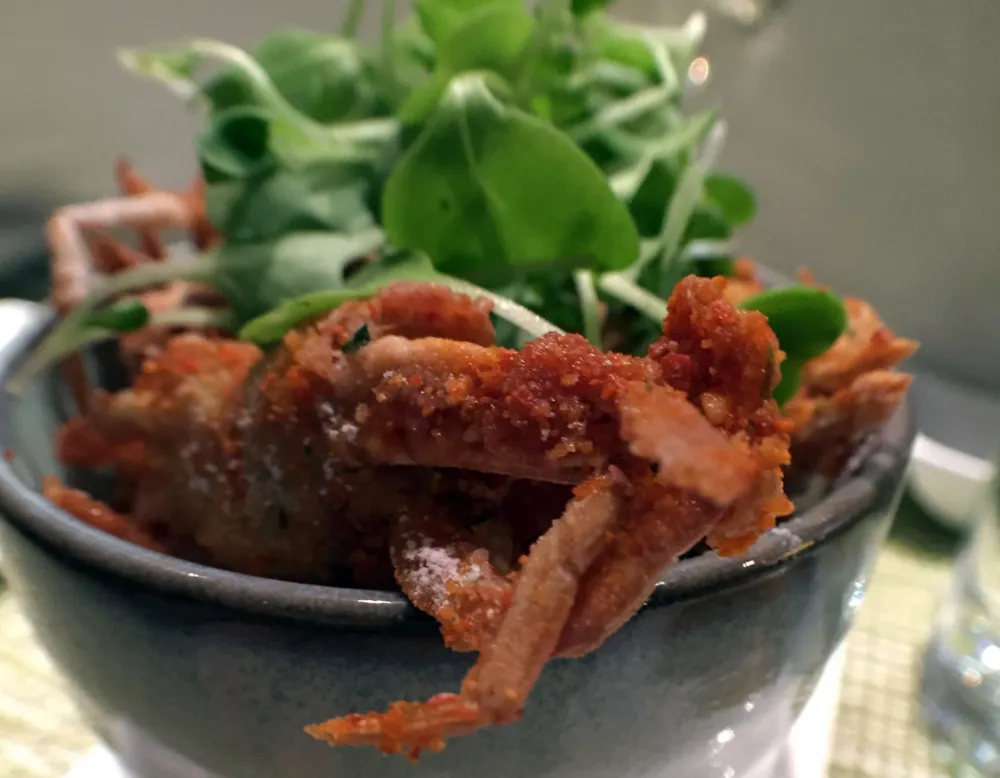Sawa Gani with crispy river crabs, shichimi togarashi and japanese curry for Macku Sushi Offers Instagram Worthy Presentations in an Intimate Environment
