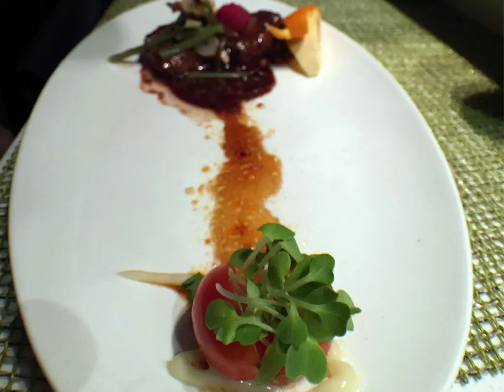Pan seared bison with diced mangos, scallions, jalepeños, red onions and red wine soy reduction for Macku Sushi Offers Instagram Worthy Presentations in an Intimate Environment