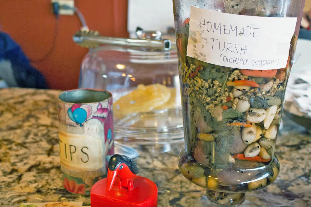 Homemade turshi, pickles, are best with freshly roasted kebabs, recommends Nasir. Photo: Sarah Conway. for Where Chicago and Afghanistan Meet: Albany Park's Afghan Kabob Serves More than Dumplings
