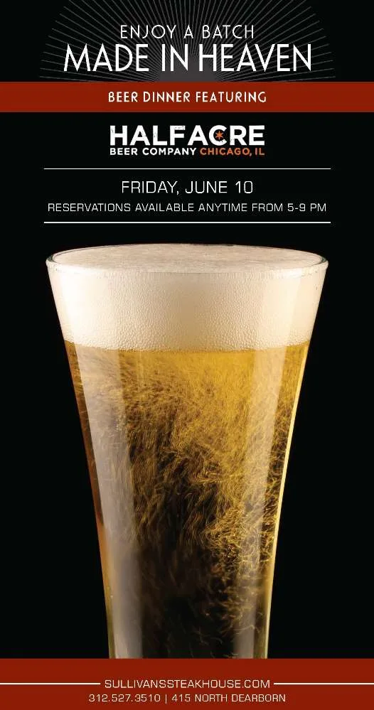 half acre cover2 for Sullivan's Steakhouse Half Acre Beer Dinner