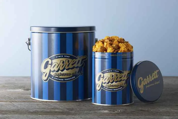 Garrett Mix One Gallon Quart Signature Blue for Garrett Popcorn Shops Celebrates 75 Years in Chicago
