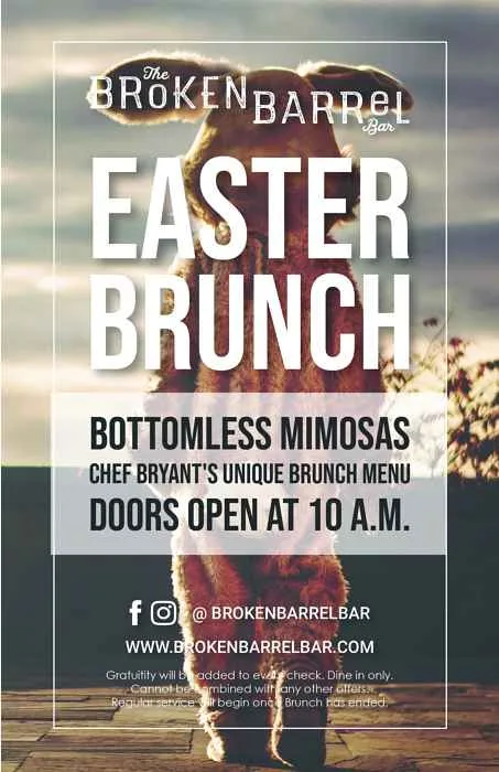 Bb Easter 032919 Option 1 for Easter Sunday Brunch and Bottomless Mimosas at Broken Barrel Bar