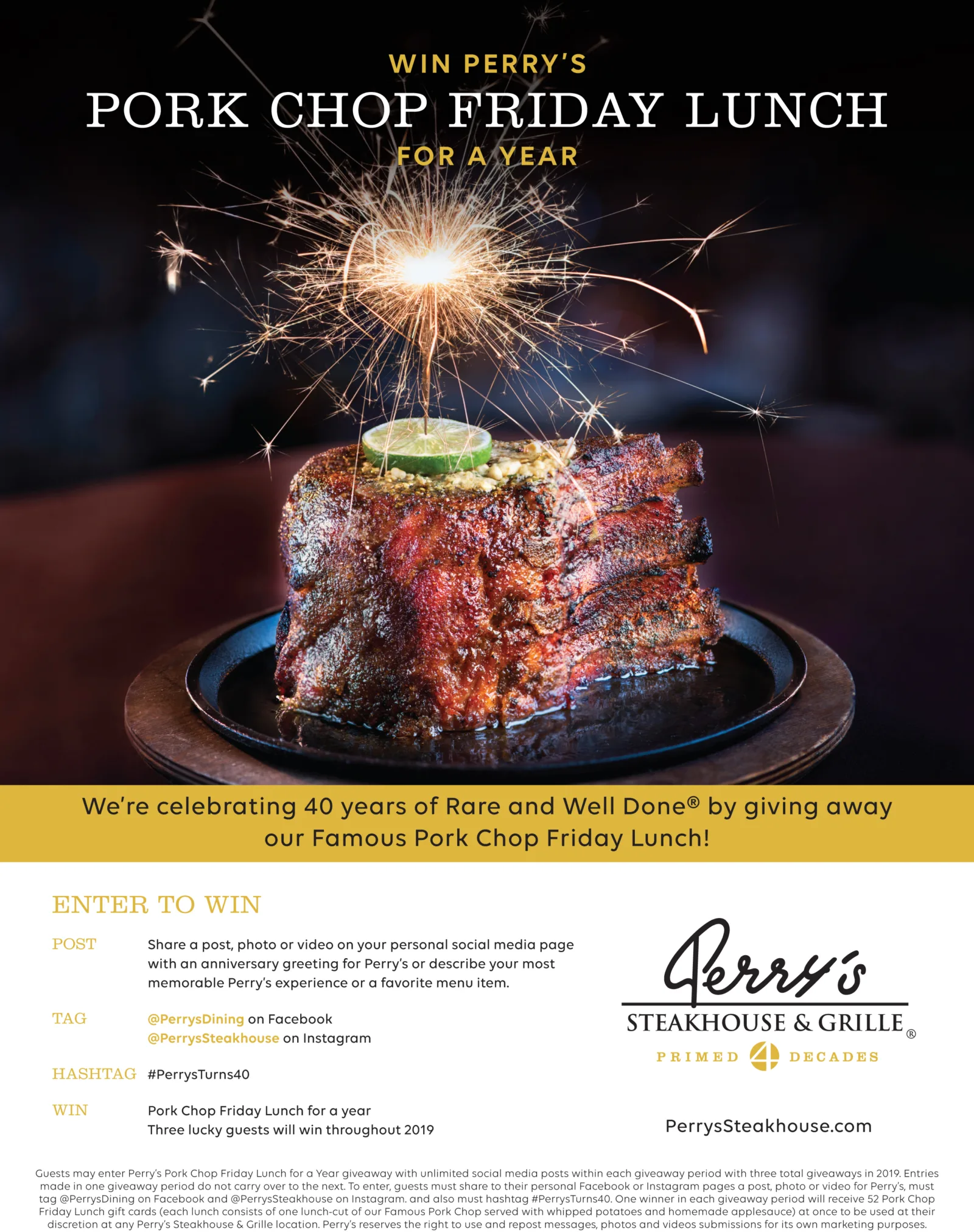 Pork Chop Friday Lunch For A Year for Perry’s Steakhouse & Grille Celebrates Four Decades