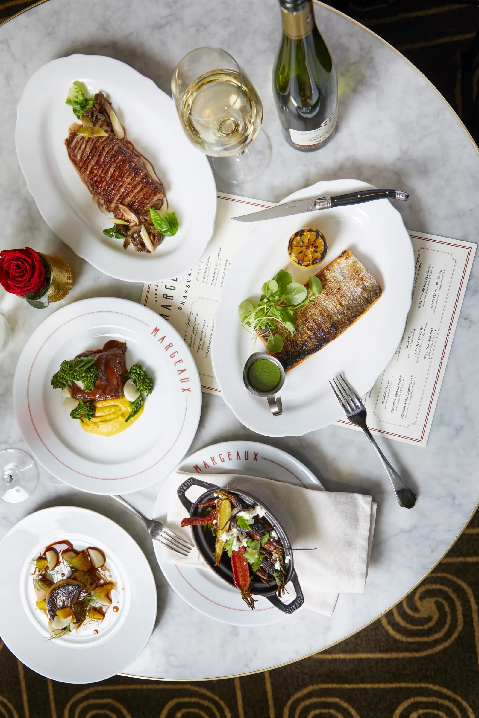 Margeaux Dinner January 2019 Table Spread for Margeaux Brasserie Honors Julia Child’s Birthday with Inspired Tasting Menu