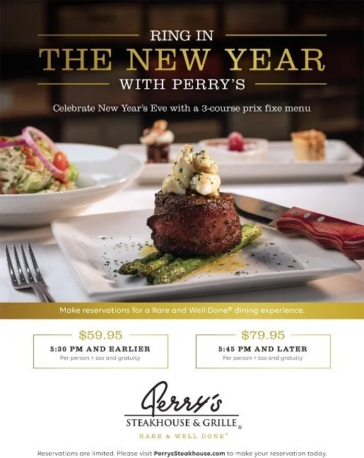 New Years Eve 2019 20 Pg 1 for Holiday Season Offerings at Perry's Steakhouse & Grille in Oak Brook