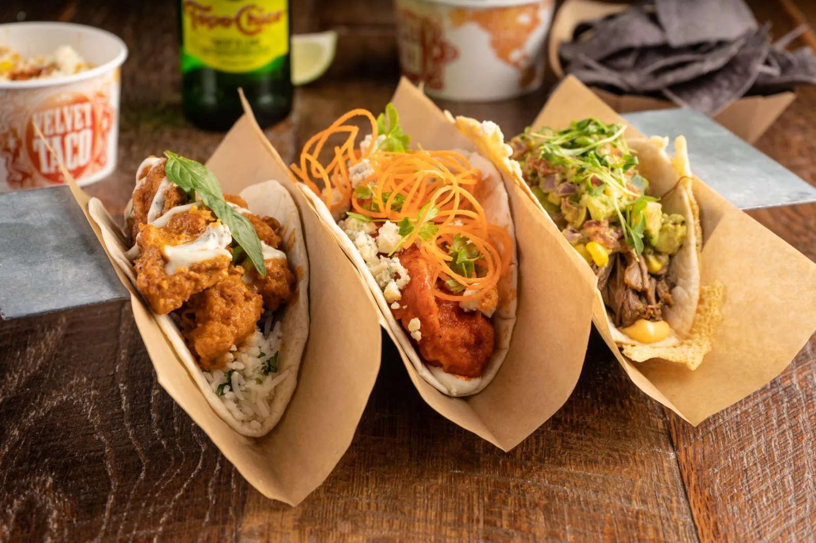 Spicy Tikka Chicken Buffalo Chicken Slow Roasted Brisket Sides for Velvet Taco to Open Third Chicago Location July 26