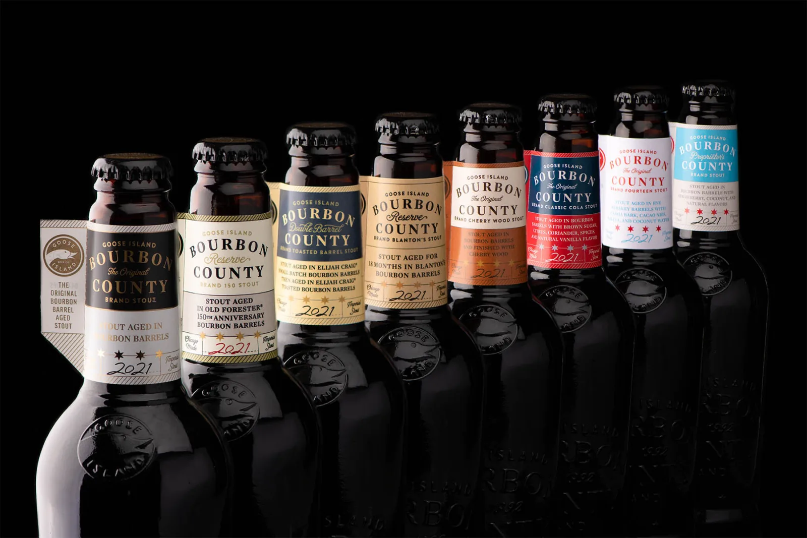 Bcs 2021 0000 Gibc 2021 Bourbon County Stout Lineup 002 for Goose Island's 2021 Bourbon County Stout Release on Black Friday