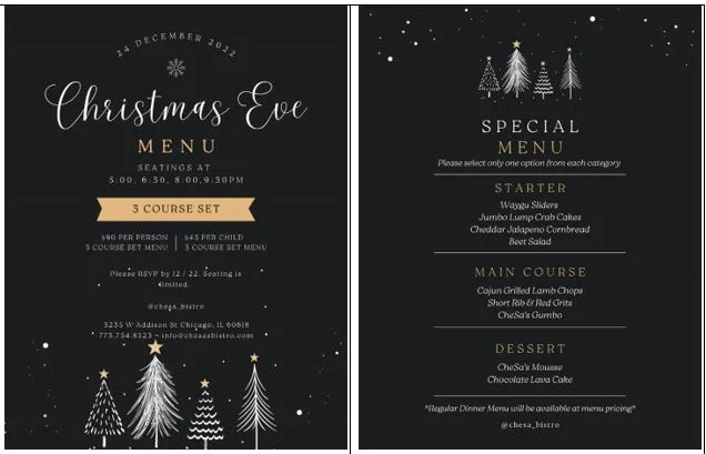 Che Sas Holiday Graphic for CheSa’s Bistro and Bar Celebrates Christmas Eve in Avondale
