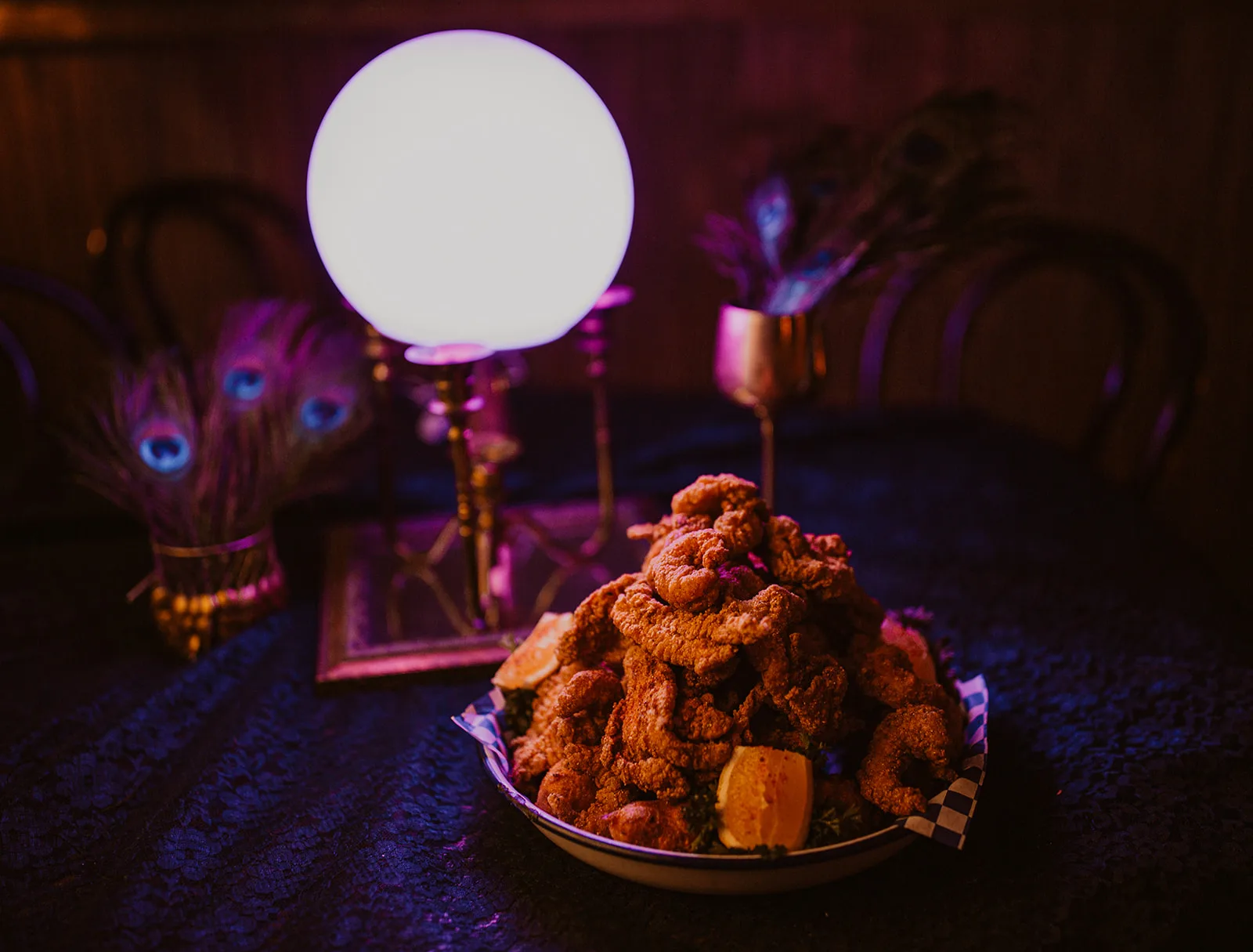 Ina Mae Shrimp Platter Etta Kit2 for Ina Mae Tavern’s Month Long Mardi Gras Celebration (1/24 2/21), Featuring Tarot Card Readers, Drag Bingo, & More