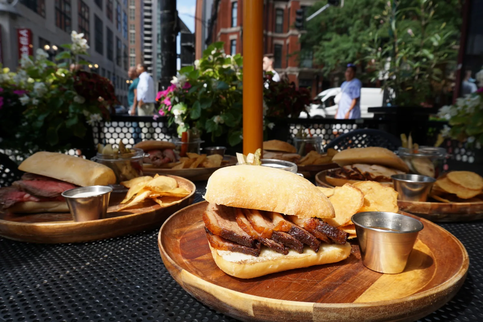 Pippins Brisket Sandwich On Patio for New Lunch Carvery at Pippin's Tavern