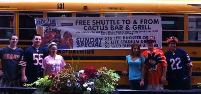 BearsBus crop for Bears Game Shuttle Bus at Cactus Bar and Grill