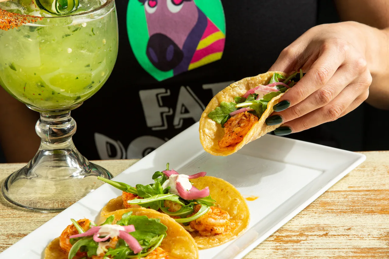 Fat Rosies Pepino Margarita And Shrimp Tacos for Rosemont's Parkway Bank Park Welcomes Fat Rosie's Taco and Tequila Bar, Opening October 30