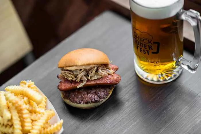 Shake Shack SHACKTOBERFEST Bacon Cheddar Brat Burger 1124 for Celebrate Shacktoberfest at Shake Shack