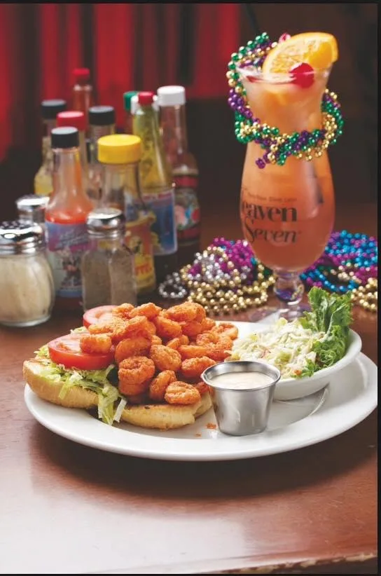 shrimp po boy and hurricane for Fat Tuesday at The Original Heaven on Seven on Wabash