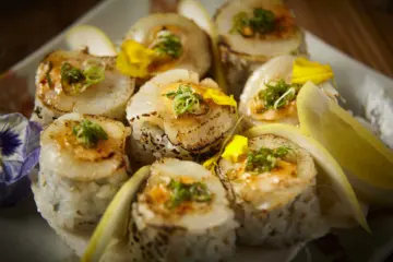 Dynamite Scallop Maki for Chef's Table Sake Dinner at Roka Akor Oak Brook January 30th