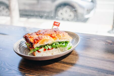 Pizza Sandwich for Chef Bill Kim Introduces The Pizza Sandwich at Chef Bill Kim's Pizza & Parm Shop