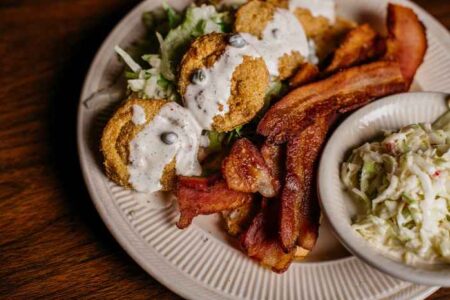 BFGT Bacon and Fried Green Tomato w White Remoulade Sauce for Heaven on Seven on Wabash Expands Menu Selections